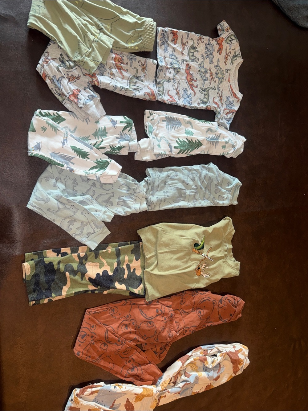 Toddler PJs Bundle (6 pj sets) in Green, Rust & Camouflage